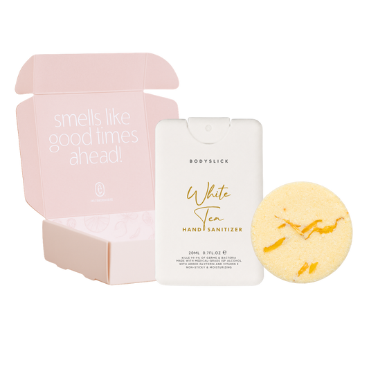 Good Vibes. Hand Sanitizer & Shower Steamer Gift Set