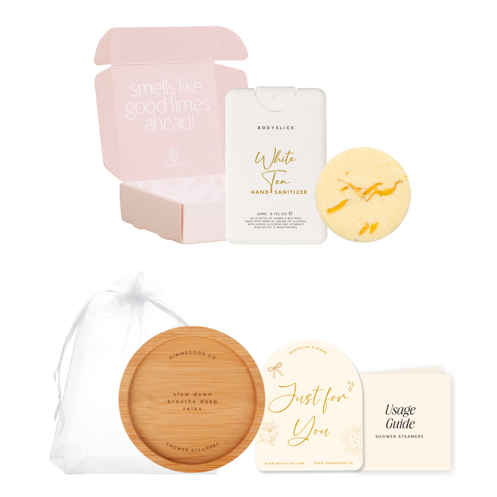 Good Vibes. Hand Sanitizer & Shower Steamer Gift Set