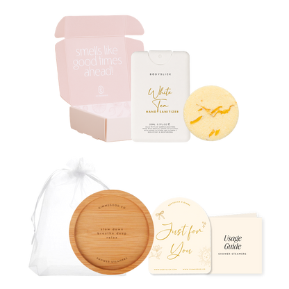 Good Vibes. Hand Sanitizer & Shower Steamer Gift Set
