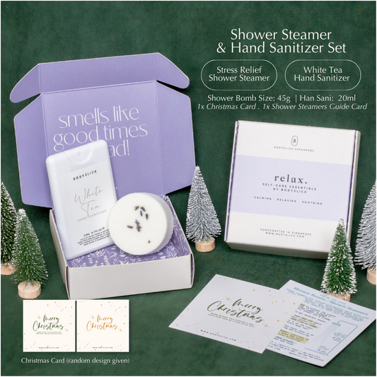 Relax Gift Box Set: Shower Bomb & Hand Sanitiser (Delivery 10-13 Dec)