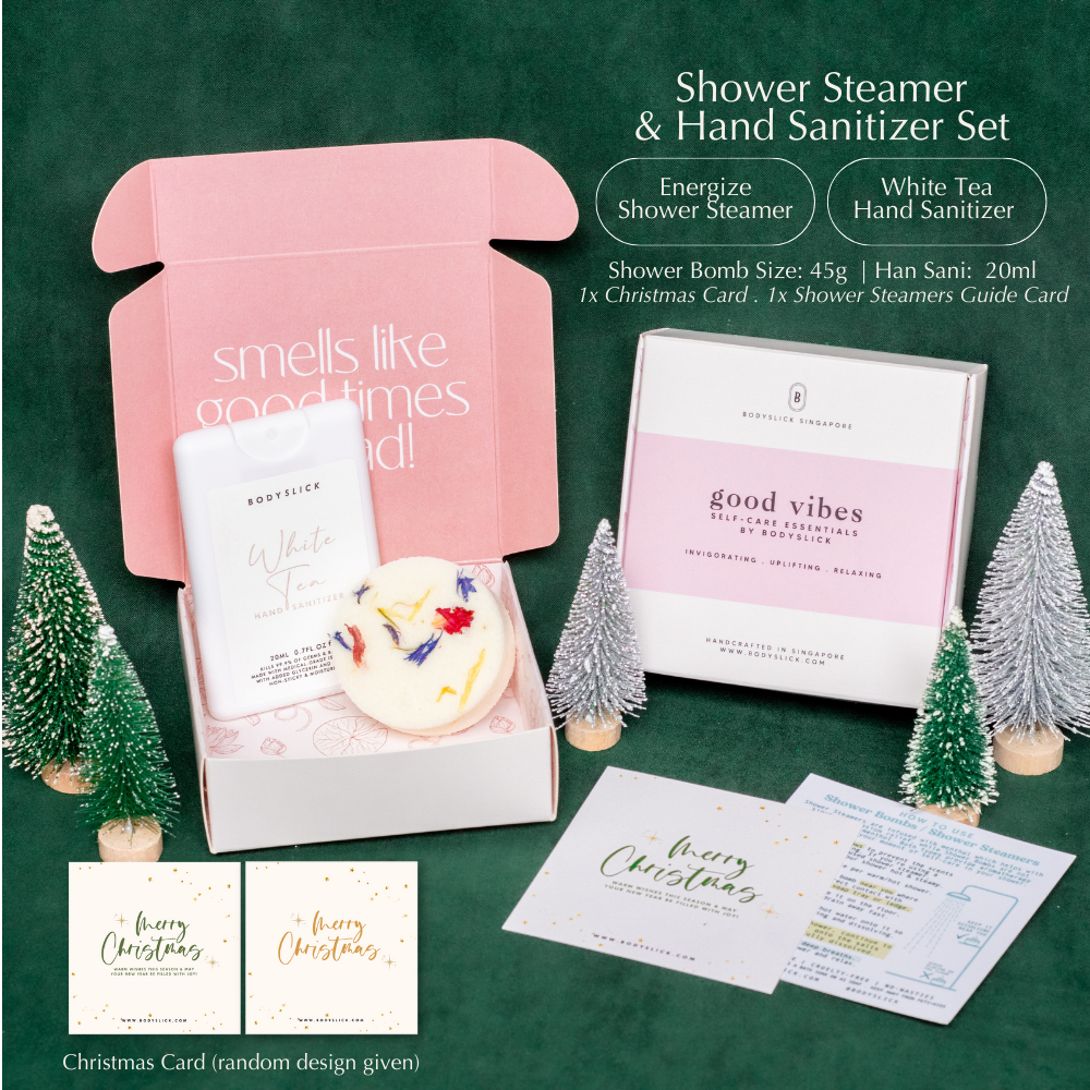 Good Vibes Gift Box Set: Shower Bomb & Hand Sanitiser (Delivery 10-13 Dec)
